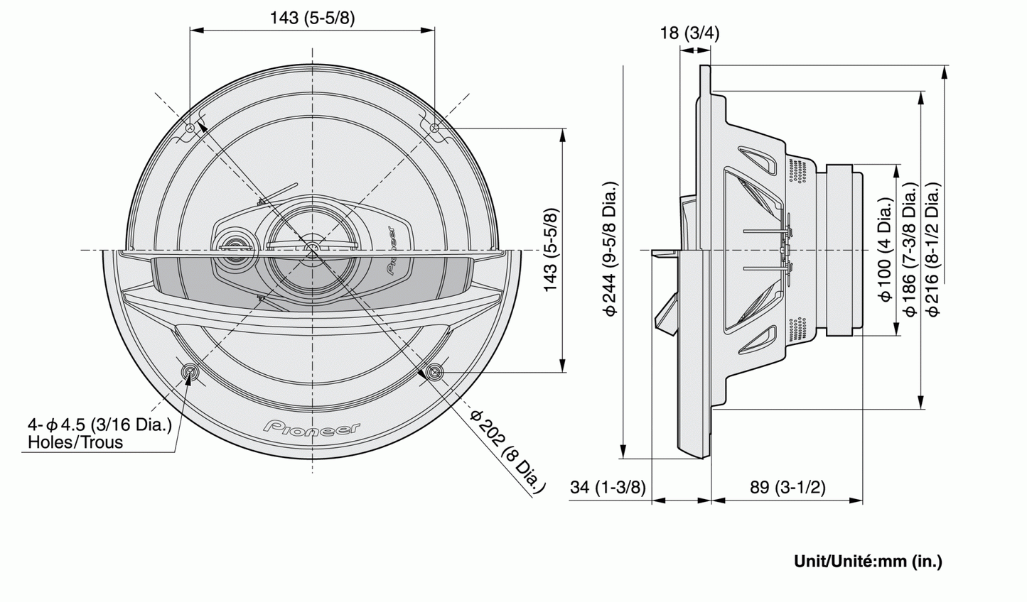 Pioneer TS-A2013i - 20cm 3-Way Coaxial Speakers 500W