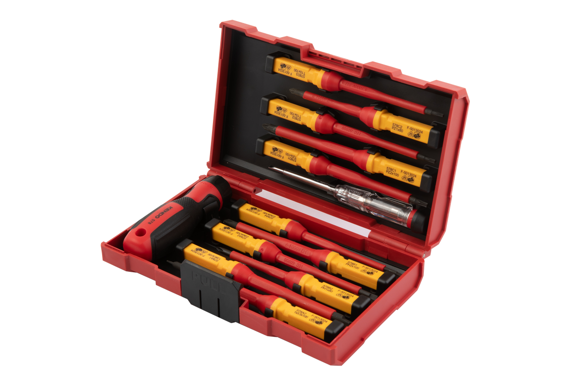 Kendo 20485 - 13 Piece VDE Insulated Screwdriver Set With 1000V VDE Voltage Tester With Case