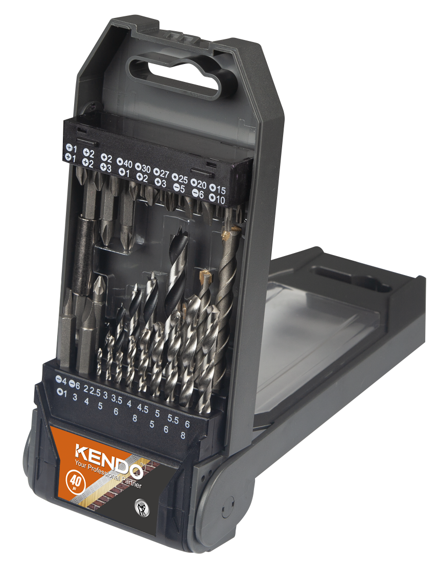 Kendo 32404036 - 40 Piece Drill Bit Set Combination Masonry, Wood, Metal In Carry Case