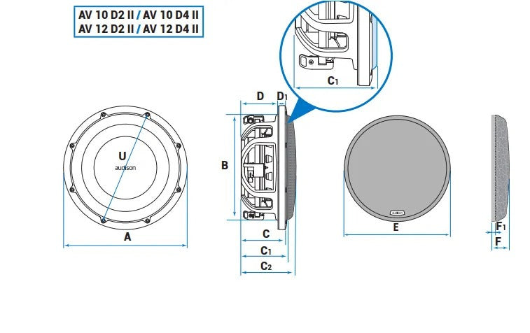 Audison AV10 D4 II - Voce II 10" Dual 4ohm Subwoofer