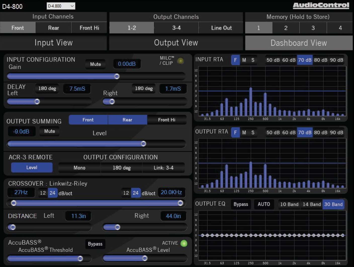AudioControl D-4.800 High-Power 4 Channel DSP Matrix Amplifier with Accubass®