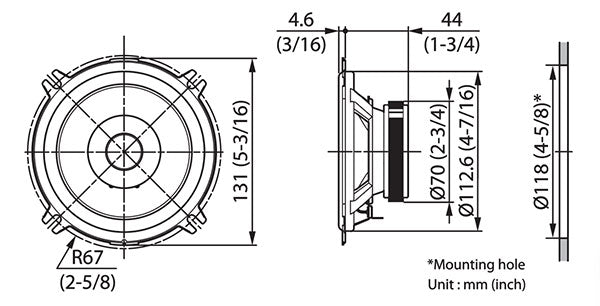 Kenwood KFC-S1357 5.25" (13cm) Coaxial Flush Mount Dual Cone Car Speaker System
