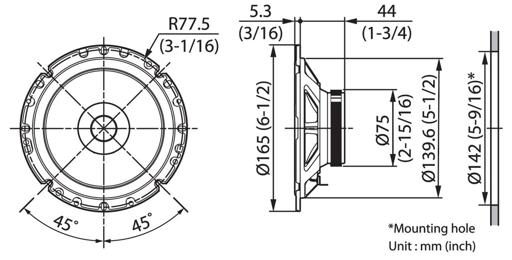 Kenwood KFC-S1757 6.5" (17cm) Coaxial Flush Mount Dual Cone Car Speaker System