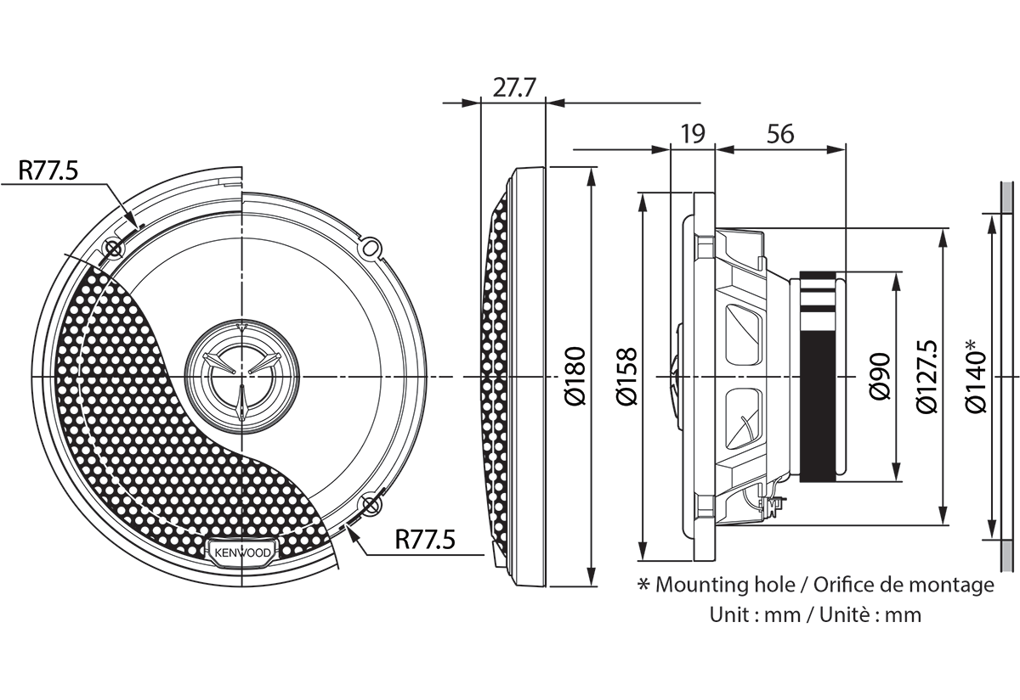 Kenwood KFC-X1741 - 6.5" 2-Way Coaxial Speakers