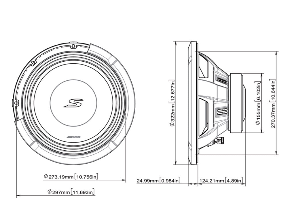Alpine S2-W12D2 30cm 12” S-Series Subwoofer 1800w Dual 2-Ohm