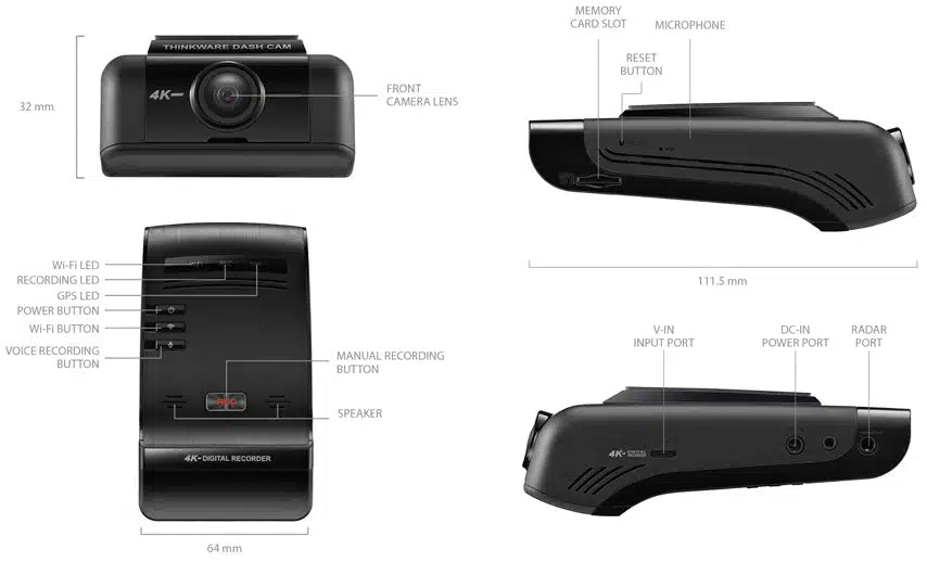 Thinkware U1000 Plus 4K UHD 1CH Front Only Dash Cam WiFi Bluetooth 64GB SD Card