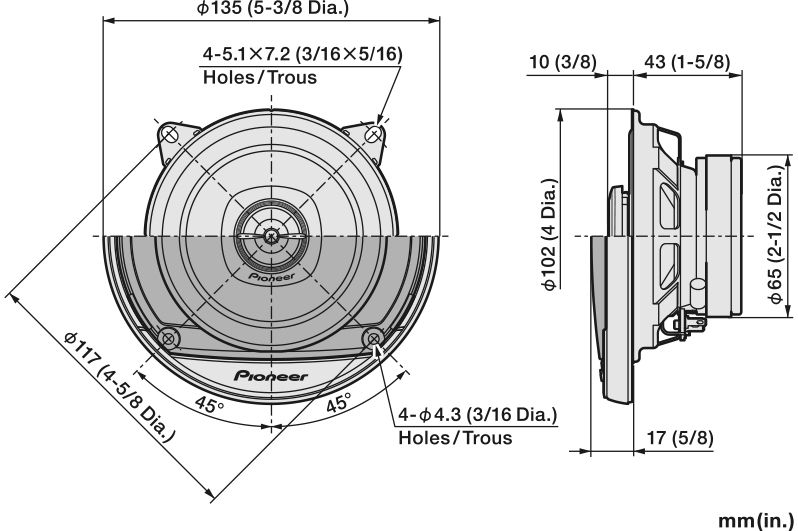 Pioneer TS-A1081F - 10cm 4" 2-Way Coaxial Car Speakers 230W