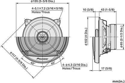 Pioneer TS-A1081F - 10cm 4" 2-Way Coaxial Car Speakers 230W