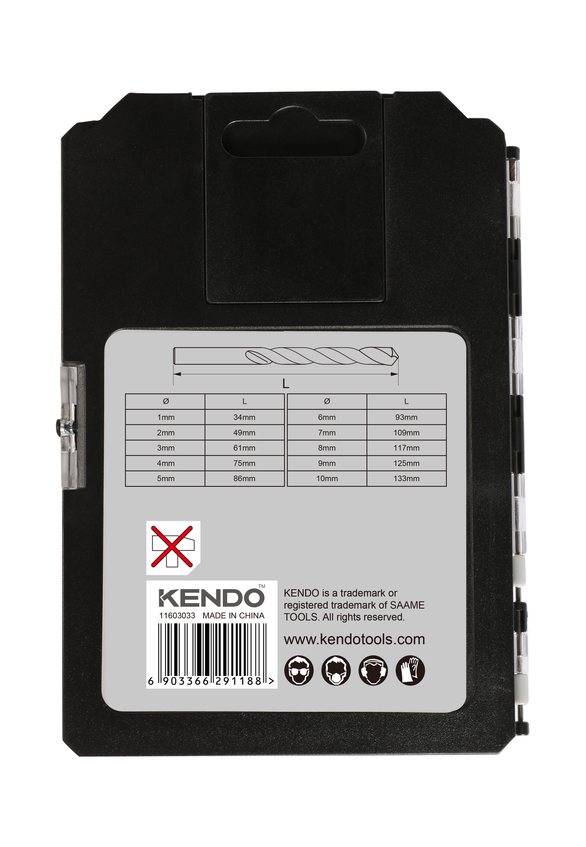Kendo 11603033 - Drill Bit Set HSS Metal Steel 1-10mm Bits + Case 10 Piece