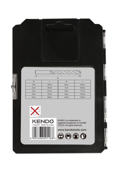 Kendo 11603033 - Drill Bit Set HSS Metal Steel 1-10mm Bits + Case 10 Piece