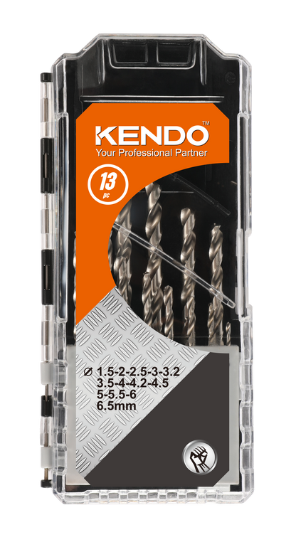 Kendo 11603133 - Steel Drill Bit Set HSS Metal 1.5-6.5mm Bits + Case 13 Piece