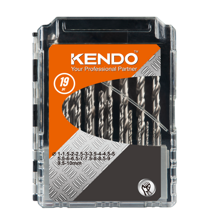 Kendo 11603233 - HSS Twist Drill Bit Set Metal, Wood With Case 1mm-10mm Bits 19 Pcs