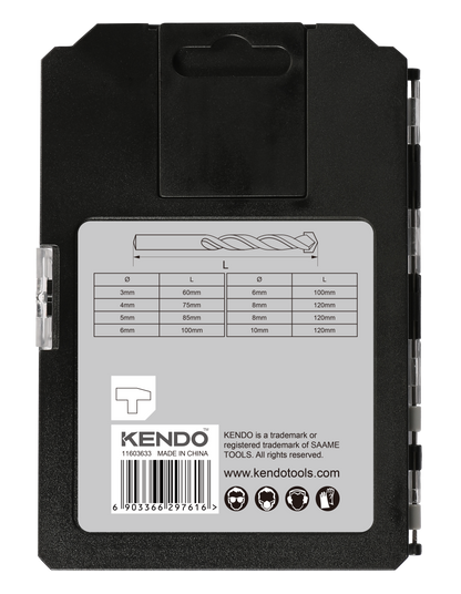 Kendo 11603633 - Masonry Drill Bit Set Masonry Drills Industrial 3-10mm 8 Pieces With Hard Case