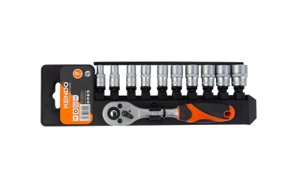 Kendo 16209 - 1/4" Ratchet With Sockets Set 5-14mm 11 Pc With Holder