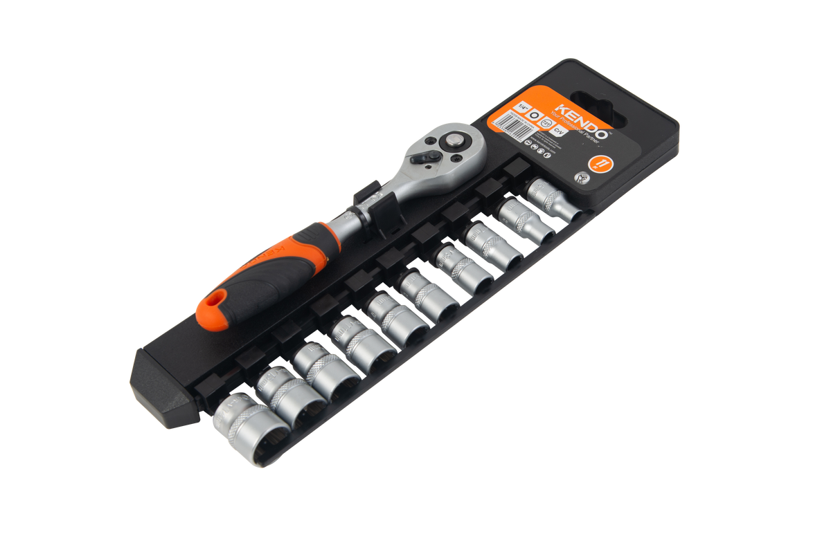 Kendo 16209 - 1/4" Ratchet With Sockets Set 5-14mm 11 Pc With Holder