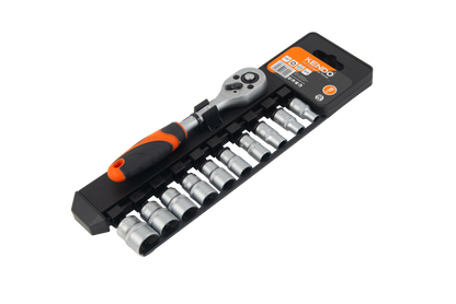 Kendo 16209 - 1/4" Ratchet With Sockets Set 5-14mm 11 Pc With Holder
