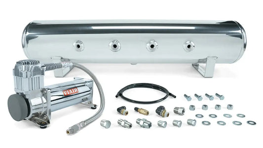 4 Gallon 7-Port Polished Tank with Viair 444 Silver Compressor Including All Hardware