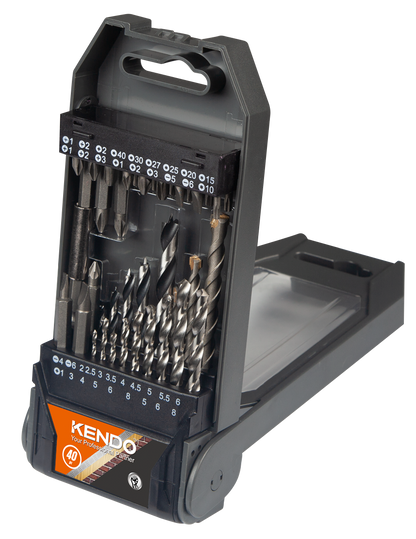 Kendo 32404036 - 40 Piece Drill Bit Set Combination Masonry, Wood, Metal In Carry Case