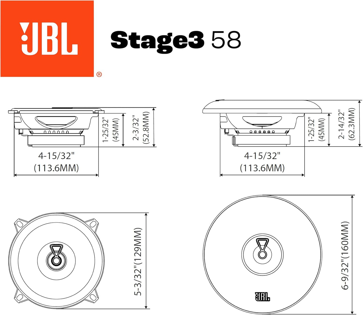 JBL STAGE3 58 - Stage3 Gen2 5.25" 2-Way Coaxial Speakers