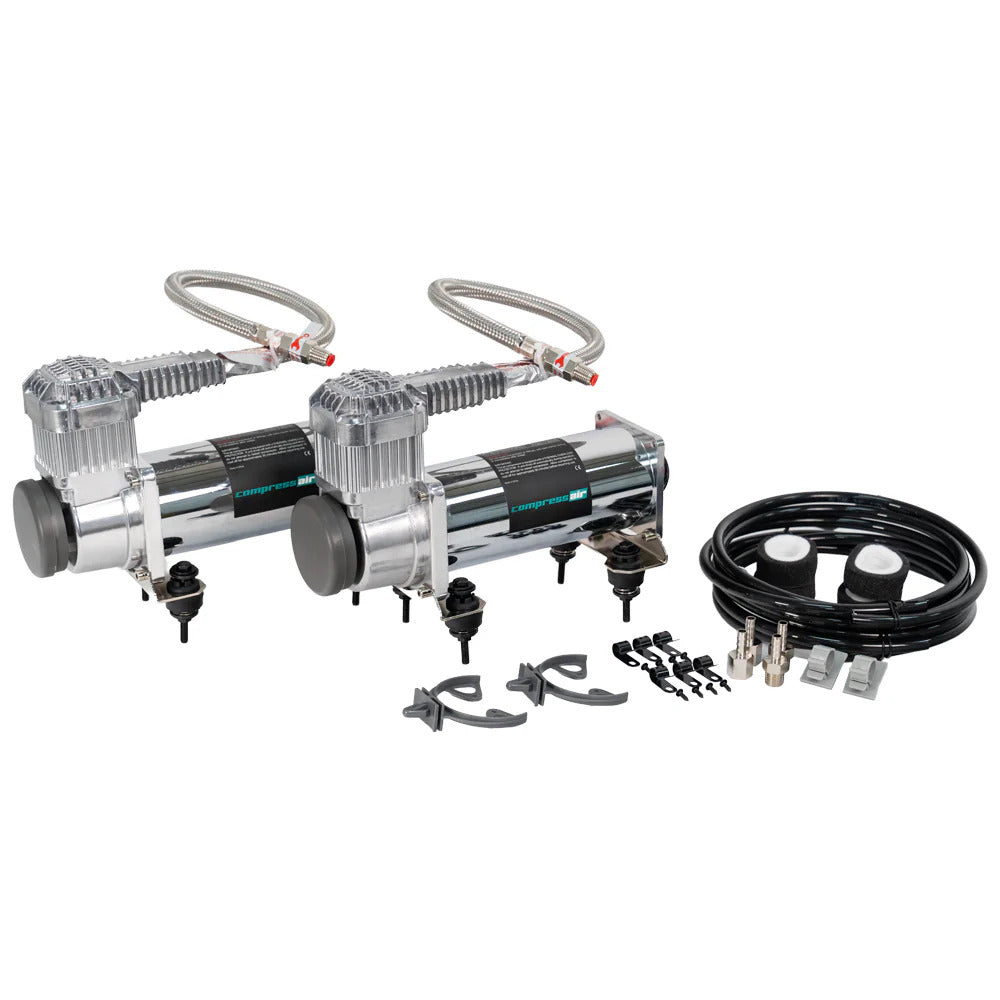 CompressAir CA444-S-DUAL - Air Compressor With Reduced Vibration Chrome Dual Kit