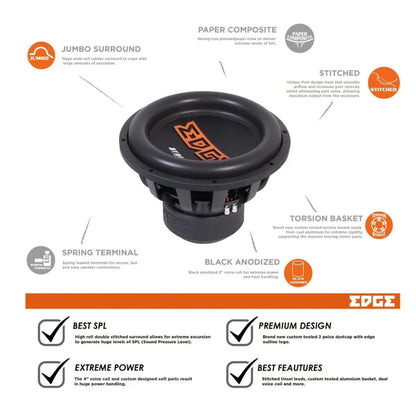 Edge EDX12D2-E3 - 12 Inch Dual 2 Ohm Car Subwoofer 4000W