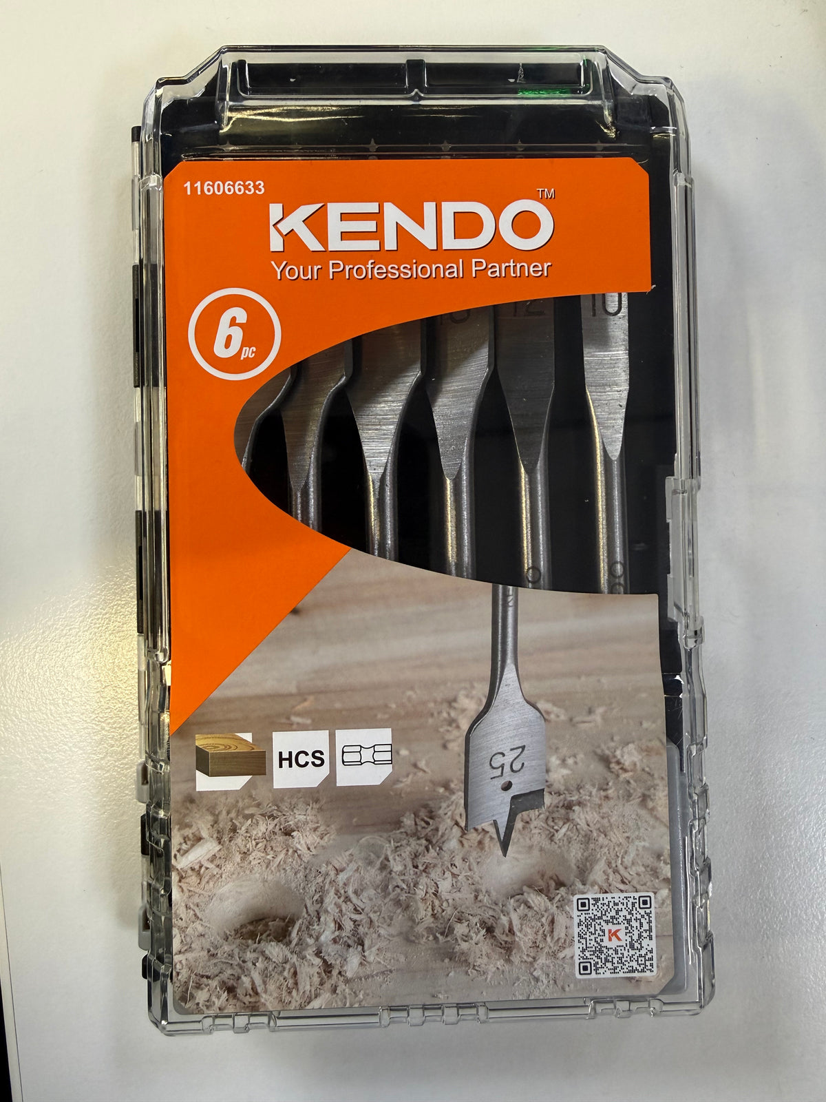 Kendo 11606633 - Wood Spade Drill Bit Set 6pc 10-25mm 152mm Hex Carbon Steel in Carry Case