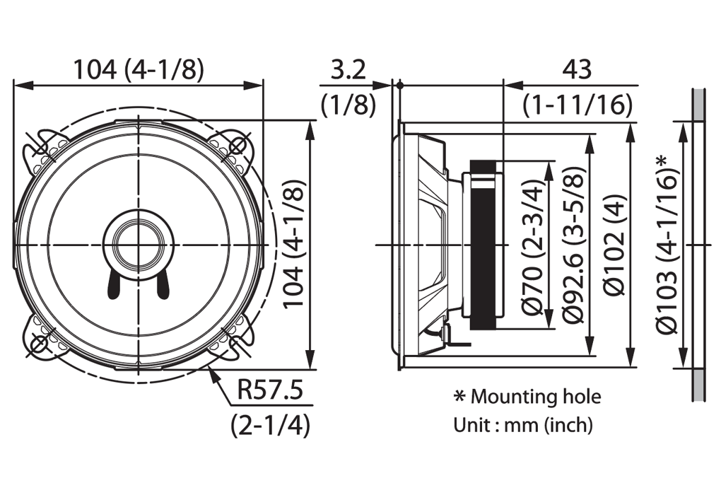 Kenwood KFC-S1057 4" (10cm) Coaxial Flush Mount Dual Cone Speaker System