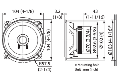 Kenwood KFC-S1057 4" (10cm) Coaxial Flush Mount Dual Cone Speaker System