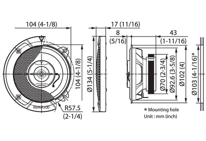Kenwood KFC-S1067 4" (10cm) Coaxial Flush Mount Dual Cone Speaker System