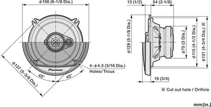 Pioneer TS-A1371F - 13cm 5.25" 2-Way Coaxial Car Speakers 300W