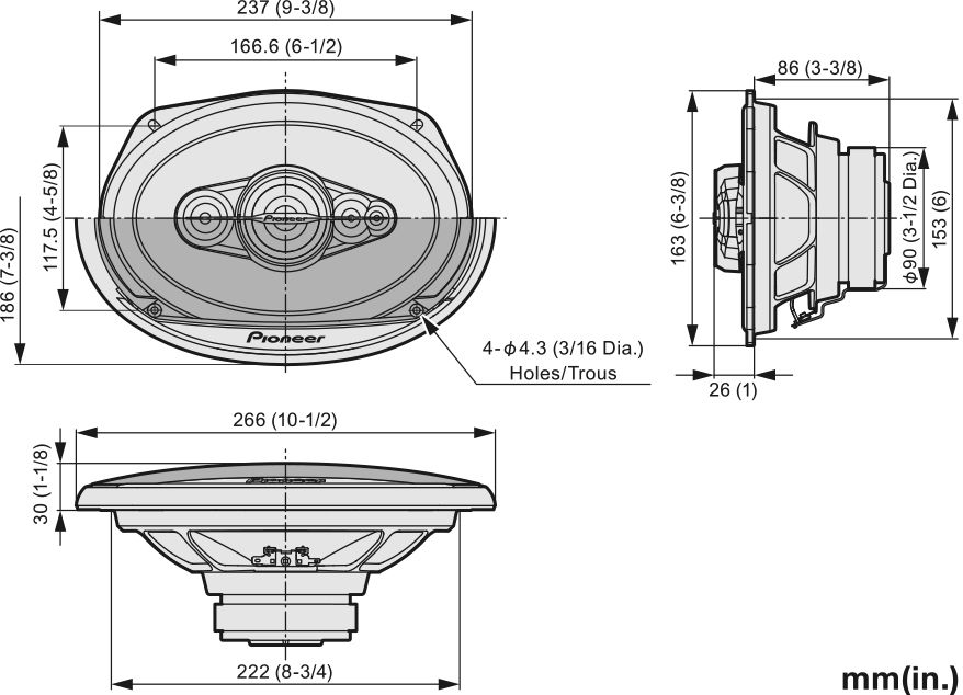 Pioneer TS-A6991F - 6"x9" 5-Way Coaxial Car Shelf Speakers 700W