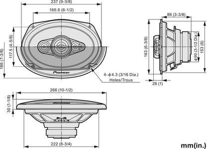 Pioneer TS-A6991F - 6"x9" 5-Way Coaxial Car Shelf Speakers 700W