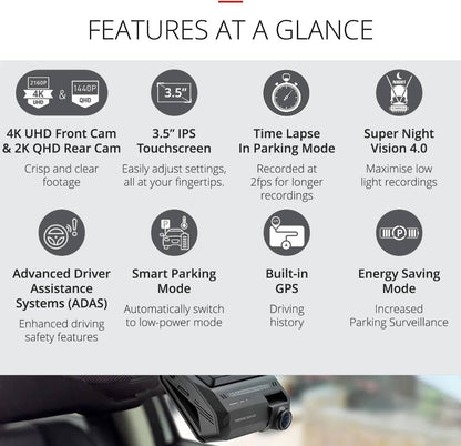 Thinkware ARC 900 - 2 Channel 4K UHD Front & 2K QHD Rear Dashcam