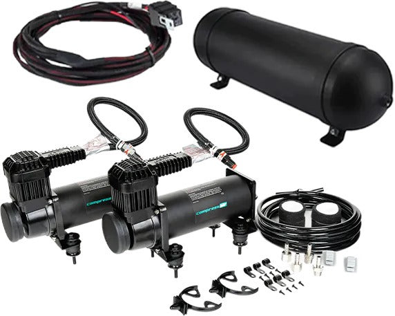 3 Gallon Seamless Tank with DUAL CA444 Black Compressors + 2ND Compressor Harness Including All Hardware