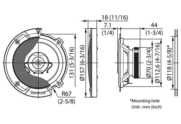 Kenwood KFC-S1367 5.25" (13cm) Coaxial Flush Mount 2 Way Speaker System