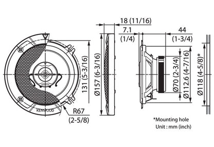 Kenwood KFC-S1367 5.25" (13cm) Coaxial Flush Mount 2 Way Speaker System