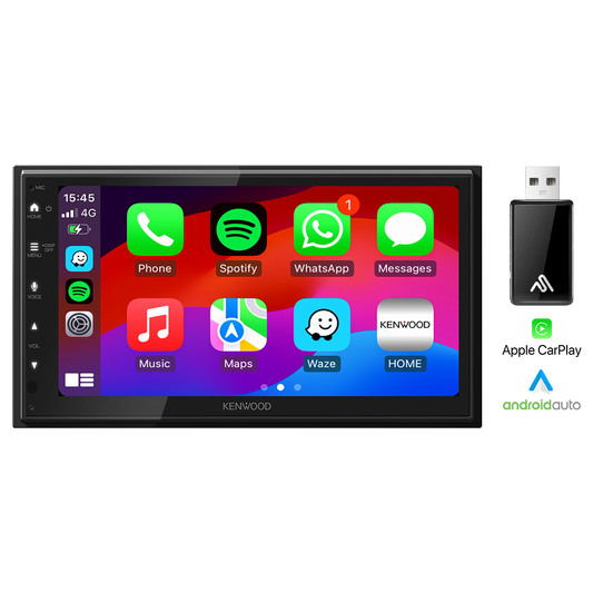 Kenwood DMX5023DABS - 6.8” CarPlay Android Auto Mirroring, DAB+ Radio Multimedia Screen + WUA-8 Wireless Adaptor
