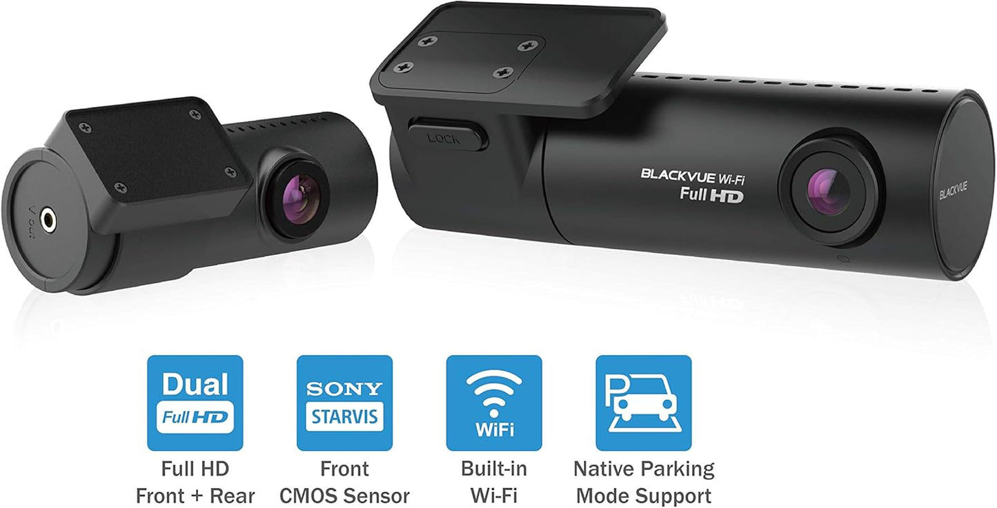 BlackVue DR590X-2CH (32 GB) UK Edition - Full HD Front and Rear Dash Cam with Smooth 30fps Video, Wi-Fi, Intelligent Parking Mode