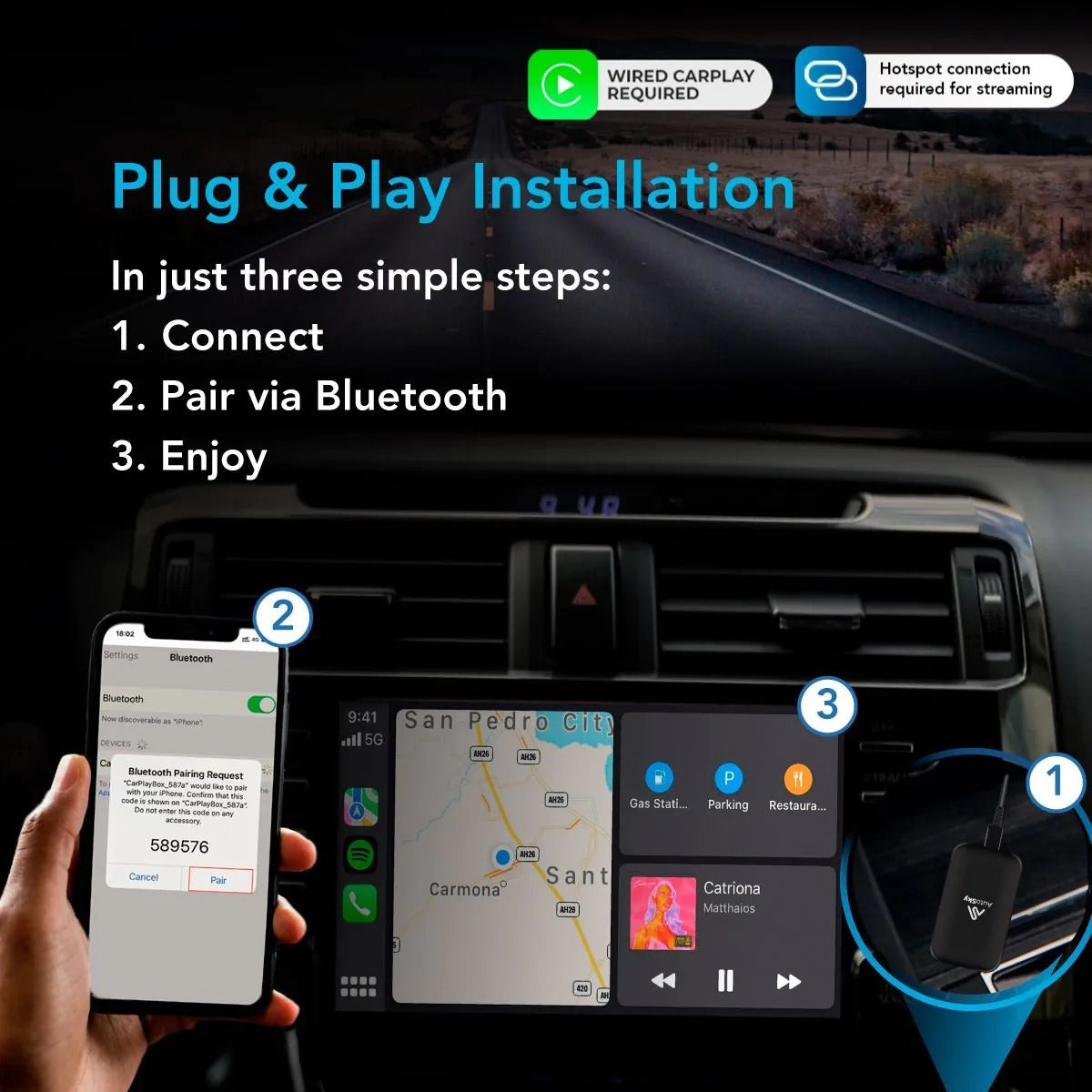 Autosky WCPAA-DUAL - Wireless CarPlay and Android Auto Adapter With Netflix & YouTube