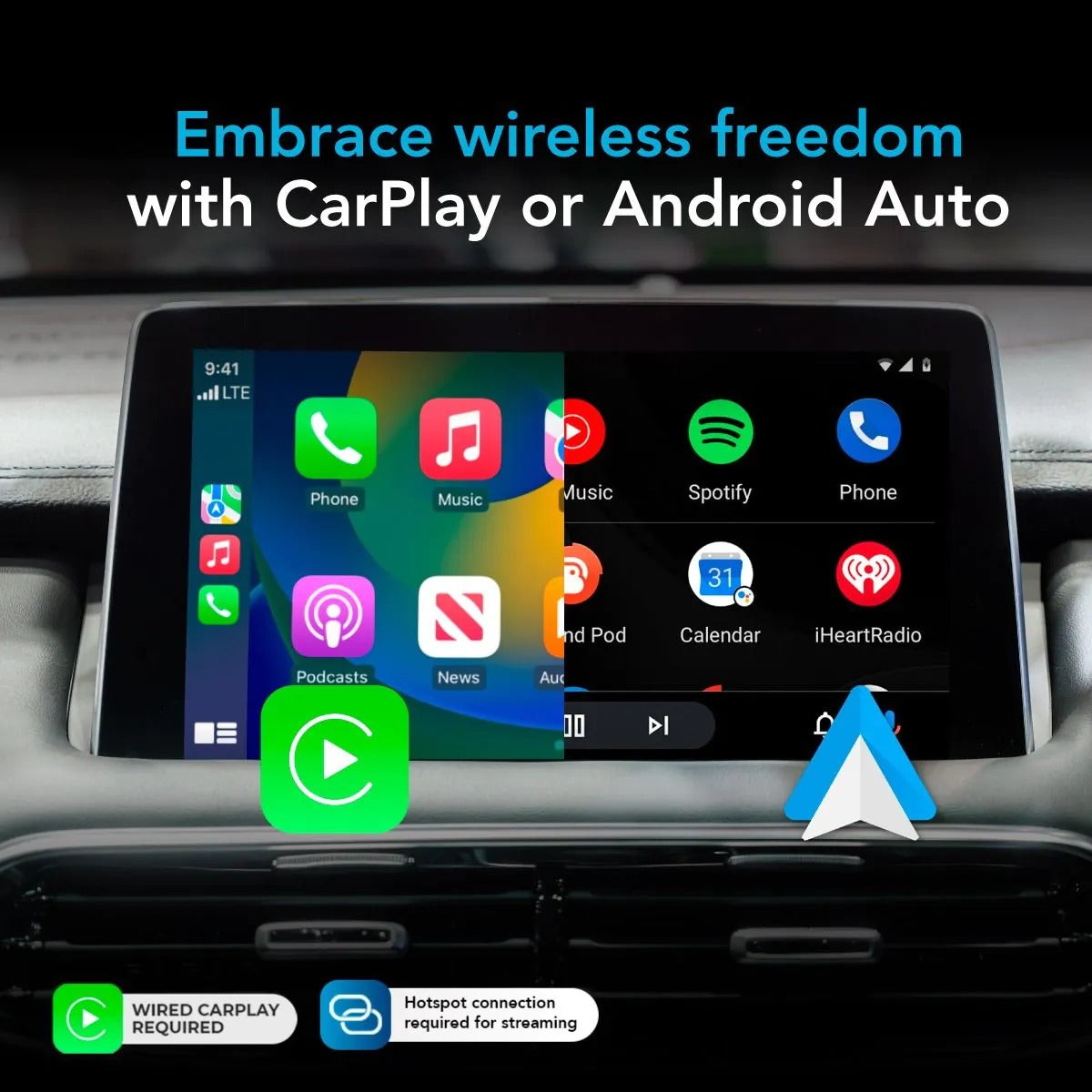Autosky WCPAA-DUAL - Wireless CarPlay and Android Auto Adapter With Netflix & YouTube
