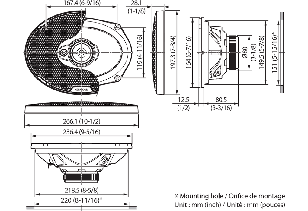 Kenwood KFC-PS6977 - 6"x9" 3-Way Coaxial Speakers