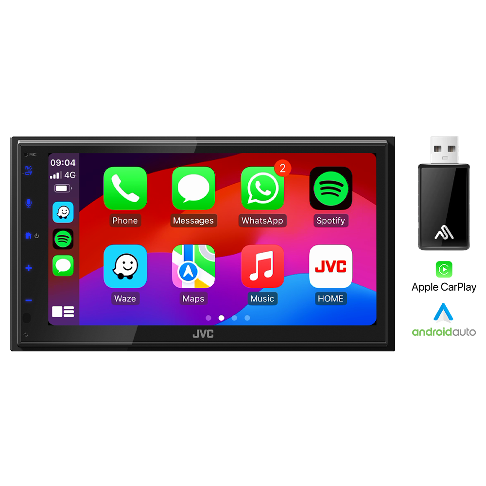 JVC KW-M593BT - 6.8" CarPlay & Android Auto Bluetooth Screen Mirroring Stereo + WUA-8 Wireless Adaptor