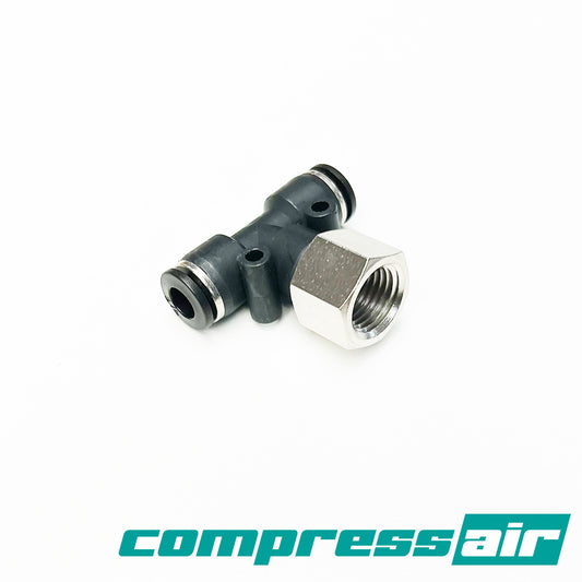 CompressAir Threaded Tee 1/4" FNPT To 1/4" PTC X 1/4" PTC