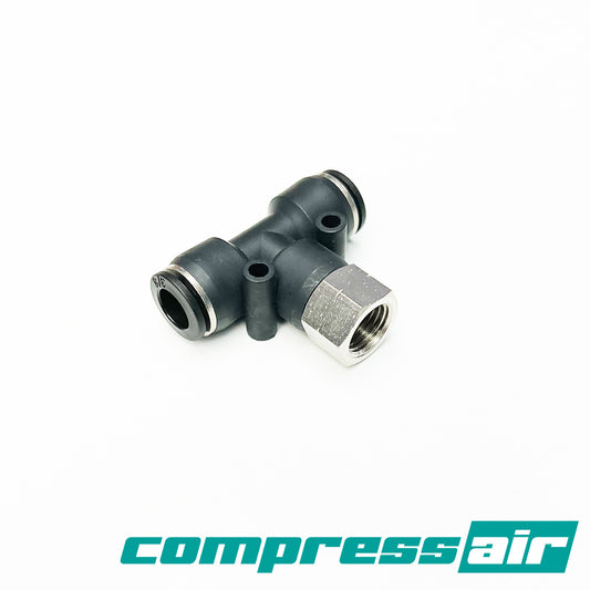 CompressAir Threaded Tee 1/4" FNPT To 3/8" PTC X 3/8” PTC
