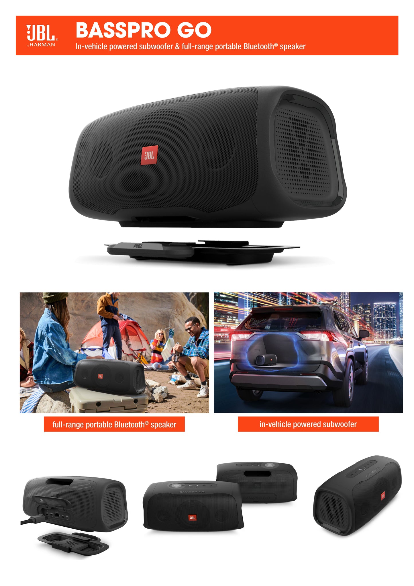 JBL BASSPRO GO In-vehicle Powered Subwoofer & Full-range Portable Bluetooth Speaker
