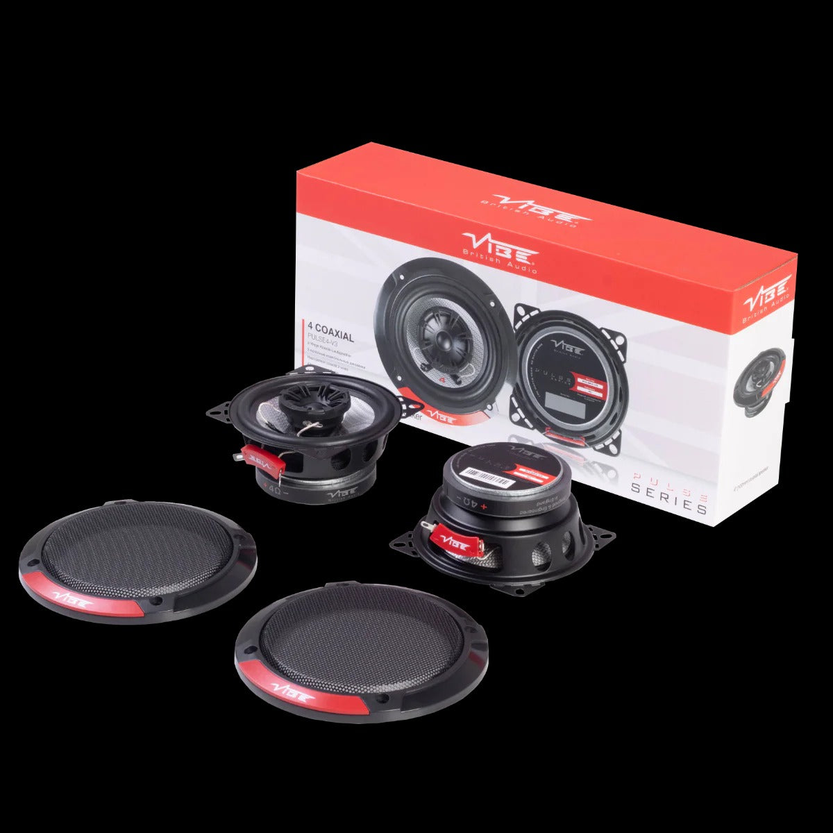 Vibe PULSE4-V3 - 10cm 4" 2-Way Coaxial Car Speakers with Grills
