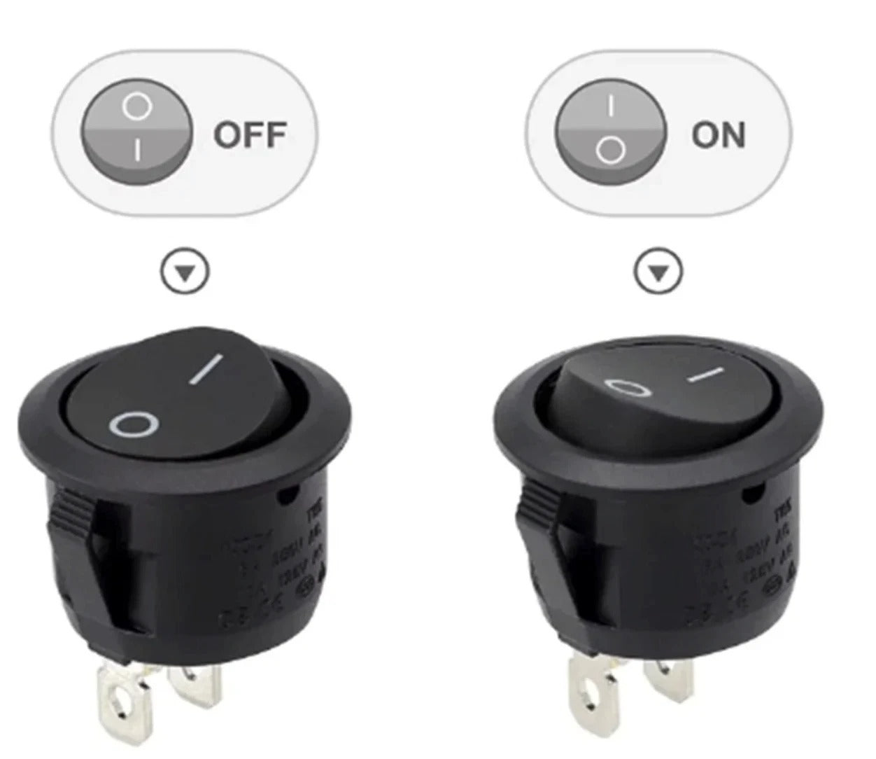 CAS-ROCKER - Round Black On/Off Rocker Switch