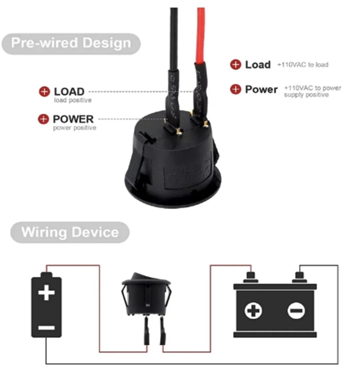 CAS-ROCKER - Round Black On/Off Rocker Switch