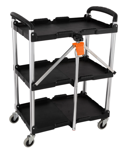 Kendo 90339 - 3 Tier Folding Workshop Trolley Garage Tool Cart 60kg Tot Weight Capacity Brakes