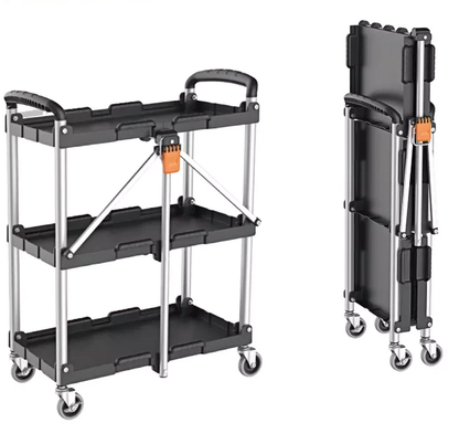Kendo 90339 - 3 Tier Folding Workshop Trolley Garage Tool Cart 60kg Tot Weight Capacity Brakes
